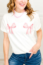 White Sweet Bow Knot Print O Neck Casual T Shirt