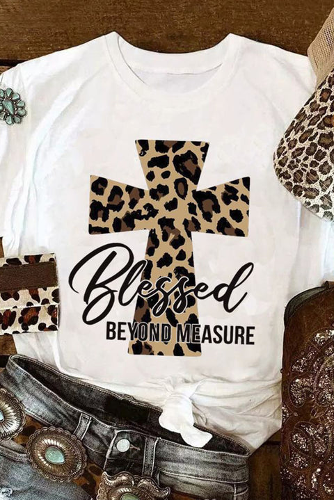 Caqui Camiseta gráfica de manga corta con estampado de leopardo AMEN