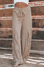 Smoke Gray Boho Lace Patchwork Wide Leg High Waist Pants