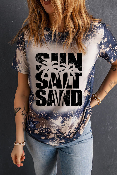 Multicolor Tie Dye SUN SALT SAND Graphic Crewneck T Shirt