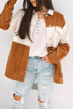 Brown Colorblock Flap Pocket Raw Edge Buttoned Jacket