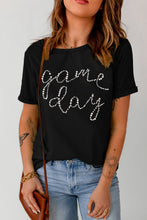 Black Shiny Rhinestone game day Pattern Crewneck T Shirt