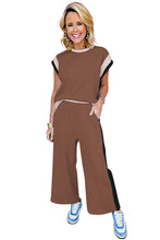 Chestnut Color Block Detail Casual Two-piece Outfit