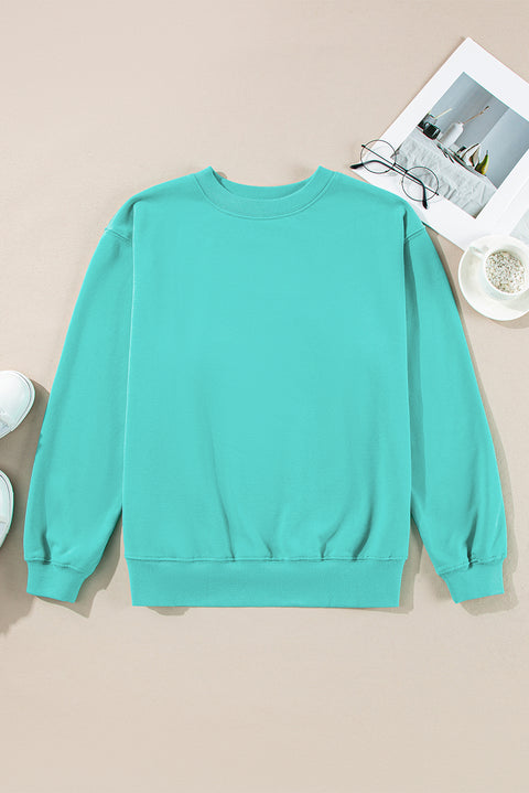 Aruba Blue Plain Drop Shoulder Crewneck Pullover Sweatshirt