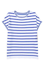 Sky Blue Stripe Knitted Bat Sleeve T Shirt