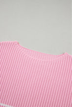 Pink Stripe Ribbed Loose Plus T Shirt