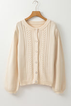 Apricot Pleated Sleeve Hollow Detail Button Sweater Cardigan