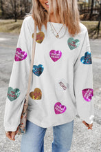 White Valentines Slogan Heart Sequin Corded Baggy Sweatshirt