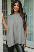 Gray Short Sleeve Side Slit Oversized Sweater