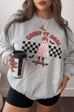 Light Grey Creep It Real Ghost Print Plus Size Sweatshirt