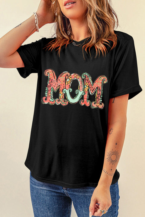 Black Floral MOM Graphic T Shirt