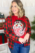 Camiseta navideña con cuello redondo y gráfico de Papá Noel rojo