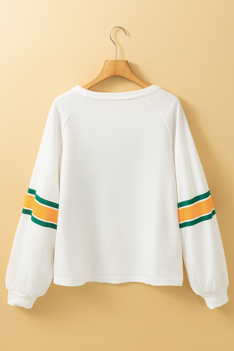 White Number 76 Printed Retro Sporty Long Sleeve Top