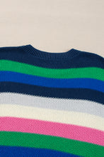 Bright Green Rainbow Striped Crew Neck Drop Shoulder Sweater