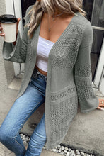 Khaki Pointelle Knit Open Front Cardigan