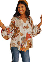 V Neck Loose Sleeve Floral Blouse