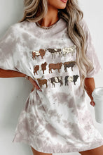 White Western Cattle Tie Dye Print O Neck Oversized Tee