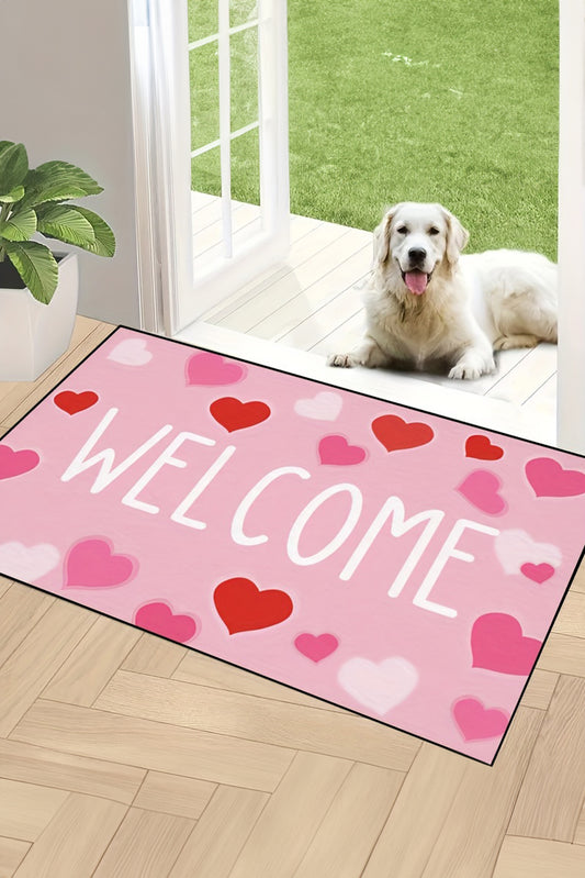 Pink WELCOME Heart Print Non-slip Door Mat