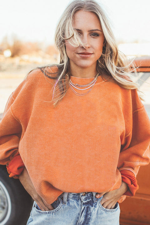 Orange JOLENE Ribbed Corded Oversized Sweatshirt