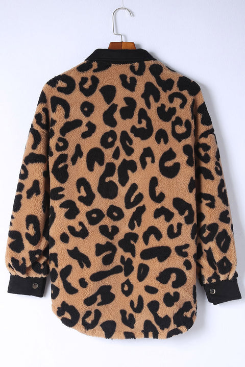 Sobrecamisa teddy de leopardo con ribetes en contraste