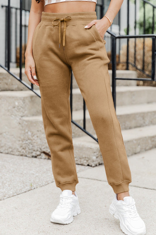 Pantalones deportivos casuales con cordón y bolsillos de lino 