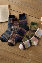 Brown Boho Checkered Pattern Soft Crew Socks Set