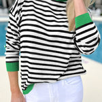 Black Striped Contrast Edge Long Sleeve Top