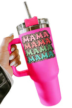 Taza aislante de acero inoxidable con estampado de leopardo Mama con asa de 40 oz