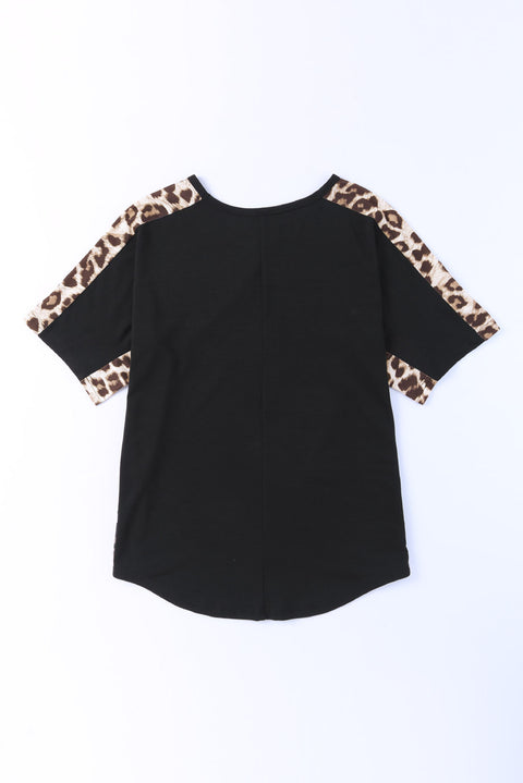 Leopard Splicing O-neck Short Sleeve T Shirt