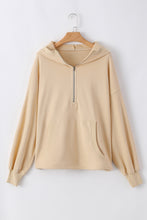 Parchment Solid Kangaroo Pocket Half Zipper Oversized Hoodie