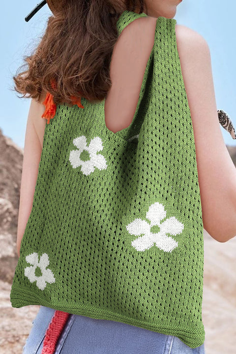 Spinach Green Flower Eyelet Crochet Large Single Shoulder Bag