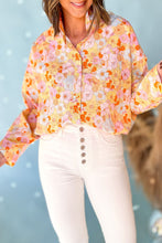 Yellow Floral Print Turn Down Collar Loose Shirt