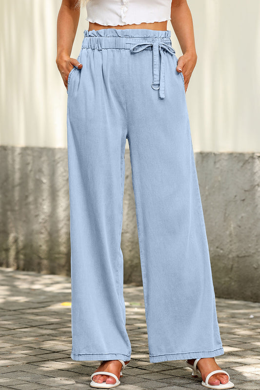 High Waist Pocketed Wide Leg Tencel Jeans