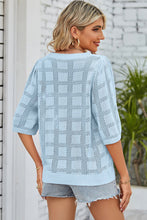 Myosotis Eyelet Checker Knit Half Sleeve Top