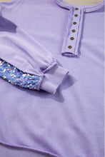 Lilac Sequin Patchwork High Low Hem Henley Sweatshirt