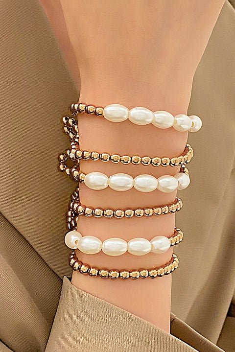 Gold Plated Pearl Beaded 6 Pcs Bracelet Set