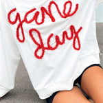 White Tinsel Game Day Drop Shoulder Graphic Sweatshirt