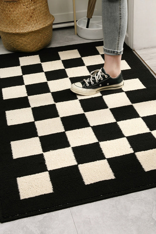 Black Checker Print Non-Slip Thick Home Carpet