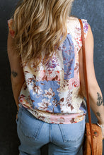 Multicolour Floral Print Split V Neck Lace Trim Cap Sleeve Blouse