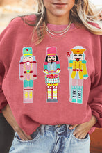 Strawberry Pink Chenille Nutcracker Doll Graphic Christmas Corded Sweatshirt