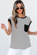 Black Stripe Chest Pocket Patch Round Neck Tank Top