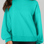 Aruba Blue Solid O Neck High Low Hem Pullover Sweatshirt