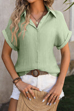 Clearly Aqua Crinkle Textured Cuffed Short Sleeve Shirt