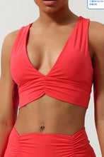 Tomato Red Sexy V Neck Crossed Cutout Gym Bra