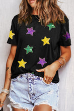 Black Colorful Sequin Stars Patched Relaxed T Shirt