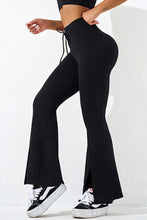 Black Drawstring High Waist Split Yoga Flared Leggings