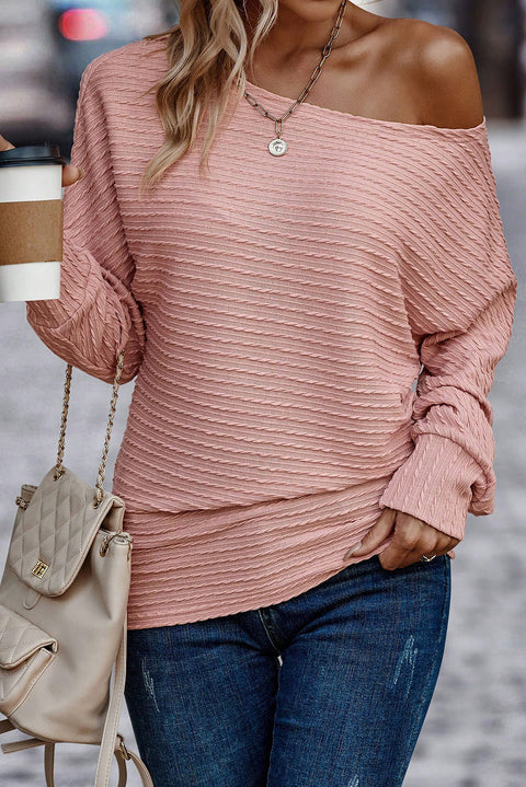 Dusty Pink Textured Knit Long Sleeve Top