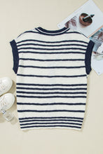 Blue Stripe Loose Buttoned V Neck Sweater Vest