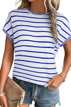 Sky Blue Stripe Knitted Bat Sleeve T Shirt