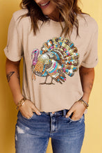 Khaki Thanksgiving Turkey Print Round Neck T Shirt